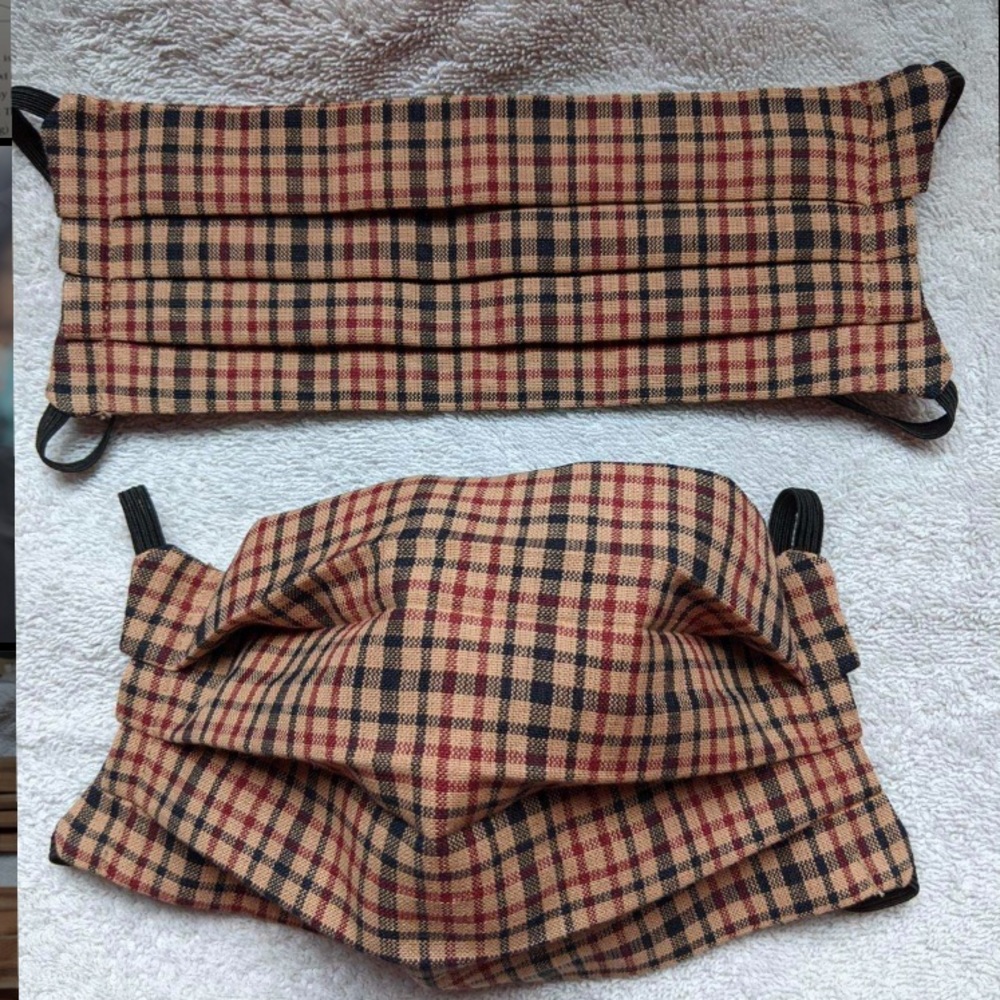 Tan Black and Red Plaid Face Mask